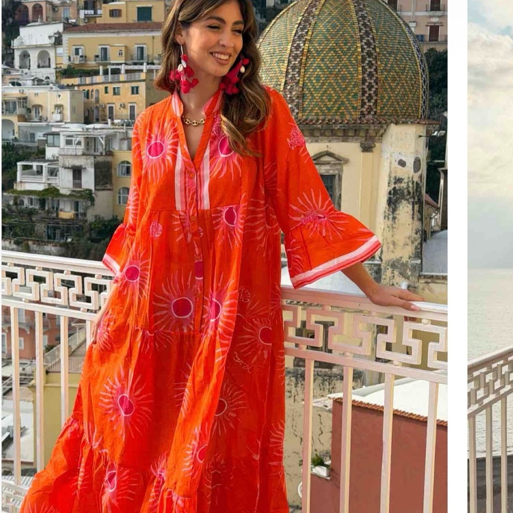 Antica Sartoria 2026 Coral Fuxia Sunburst Maxi Dress Gorgeous NWT S/M